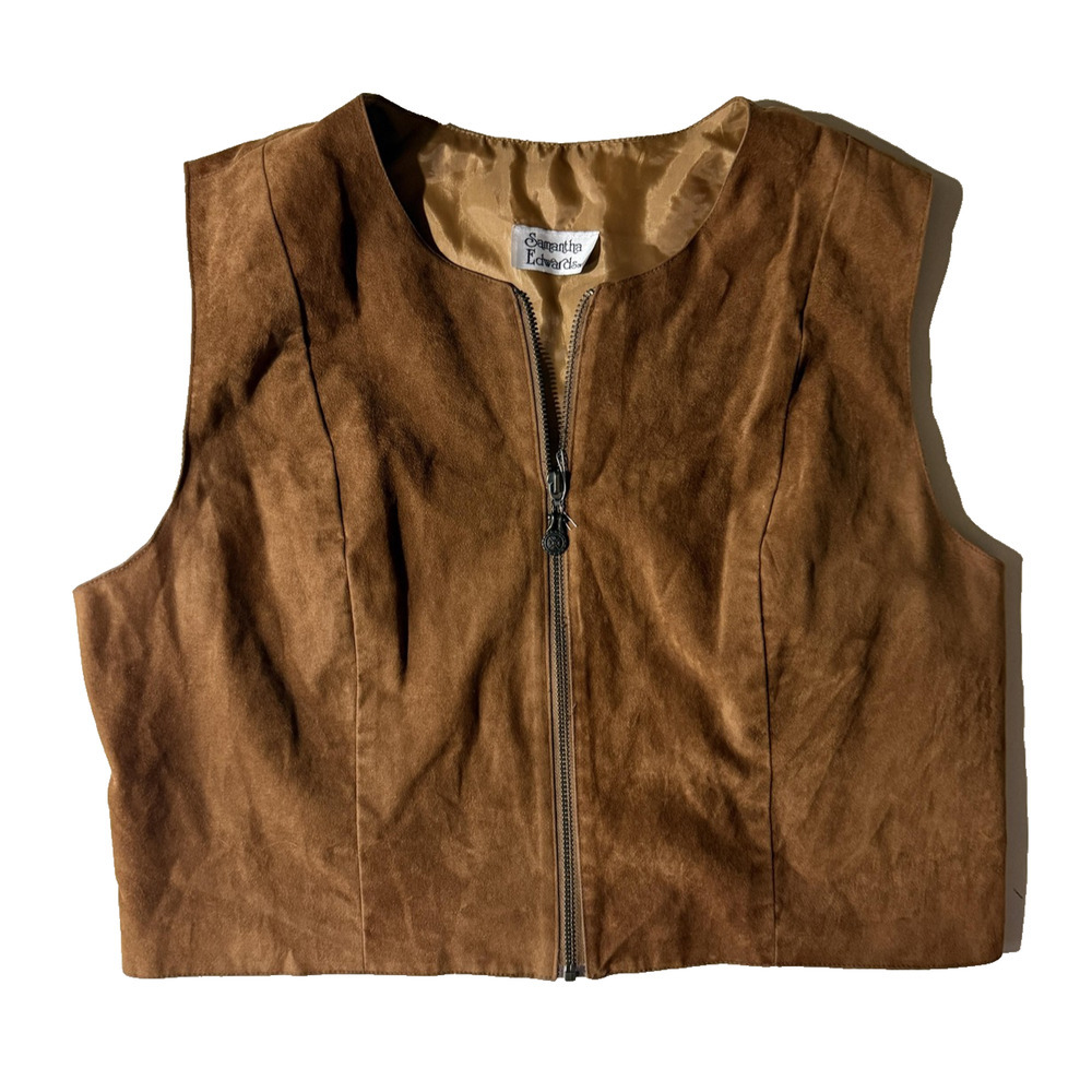 Vintage‎ 90s Samantha Edwards Suede Vest Womens M Brown Western